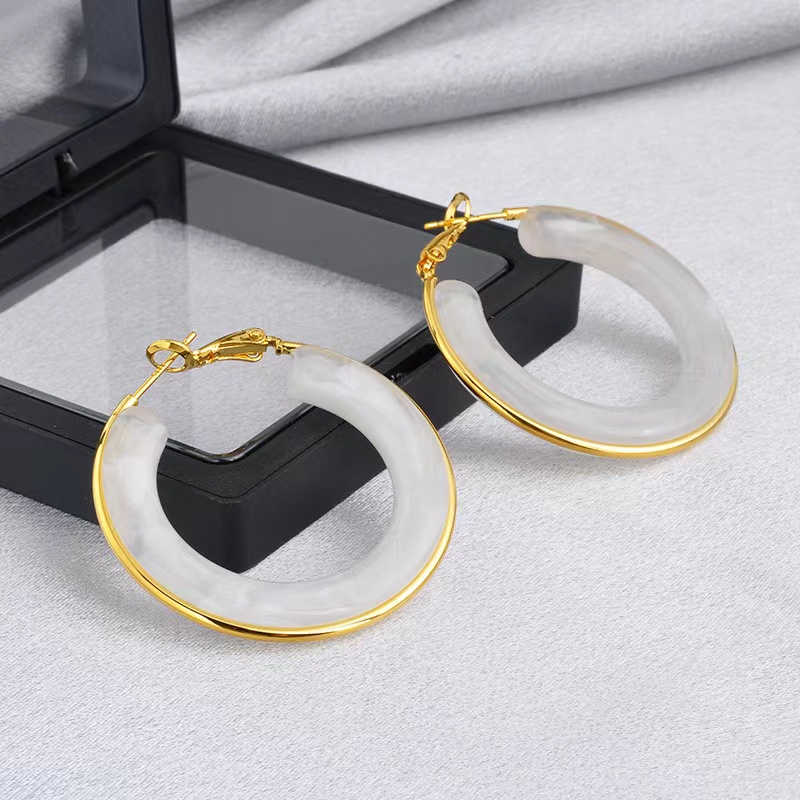 1 Pair Retro Exaggerated Circle Round Plating 304 Stainless Steel Arylic Resin 18K Gold Plated Hoop Earrings display picture 2