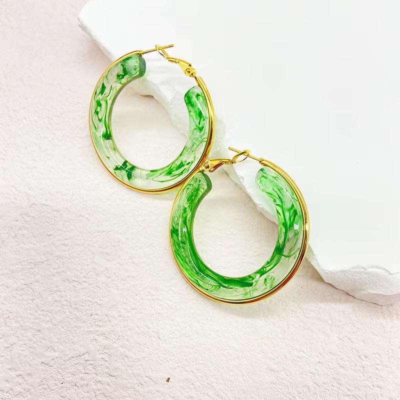 1 Pair Retro Exaggerated Circle Round Plating 304 Stainless Steel Arylic Resin 18K Gold Plated Hoop Earrings display picture 3
