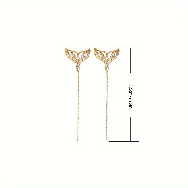 1 Pair Simple Style Fish Tail Plating Inlay Zinc Alloy Zircon Gold Plated Ear Line display picture 1