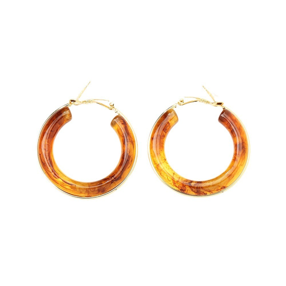 1 Pair Retro Exaggerated Circle Round Plating 304 Stainless Steel Arylic Resin 18K Gold Plated Hoop Earrings display picture 1