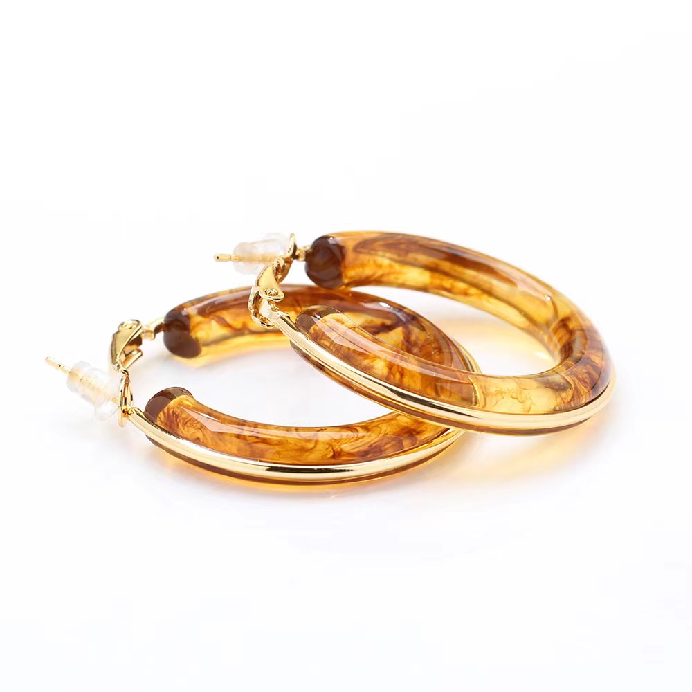 1 Pair Retro Exaggerated Circle Round Plating 304 Stainless Steel Arylic Resin 18K Gold Plated Hoop Earrings display picture 10
