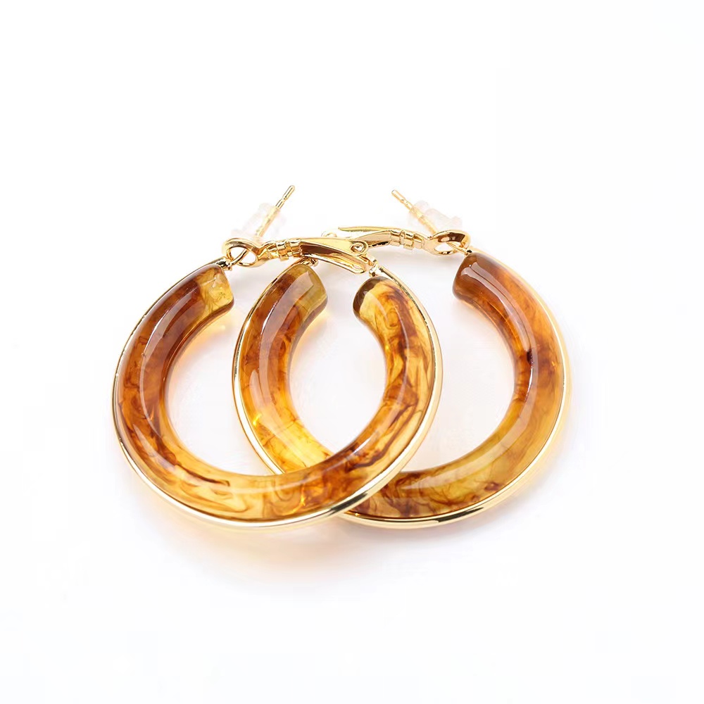 1 Pair Retro Exaggerated Circle Round Plating 304 Stainless Steel Arylic Resin 18K Gold Plated Hoop Earrings display picture 12