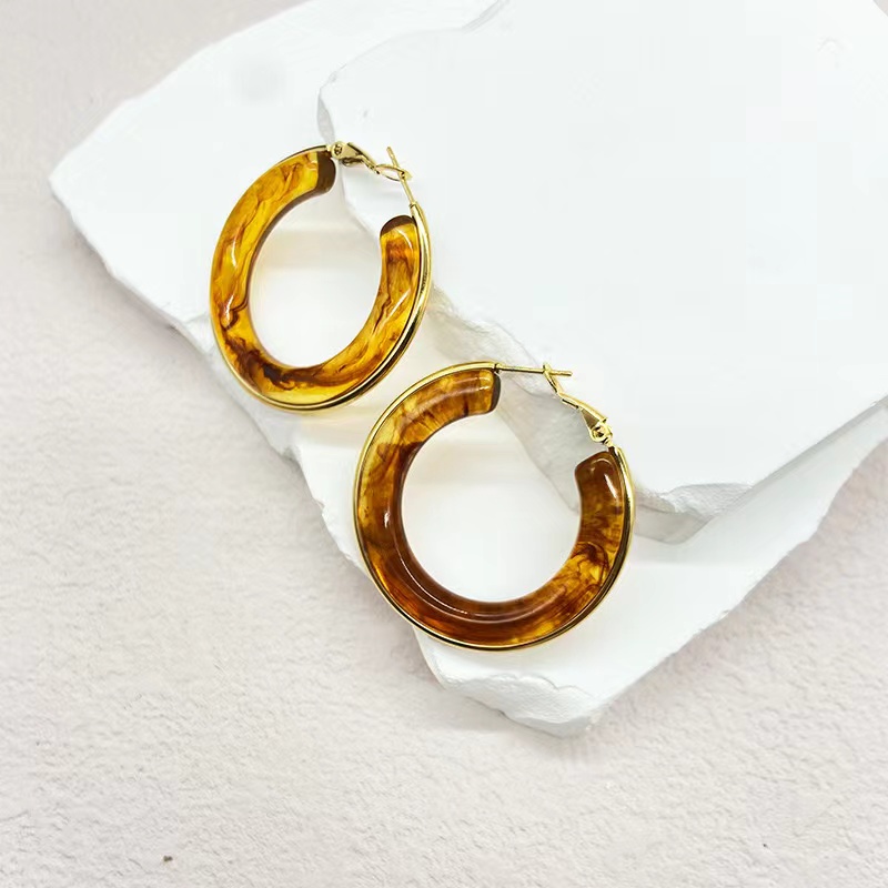 1 Pair Retro Exaggerated Circle Round Plating 304 Stainless Steel Arylic Resin 18K Gold Plated Hoop Earrings display picture 11