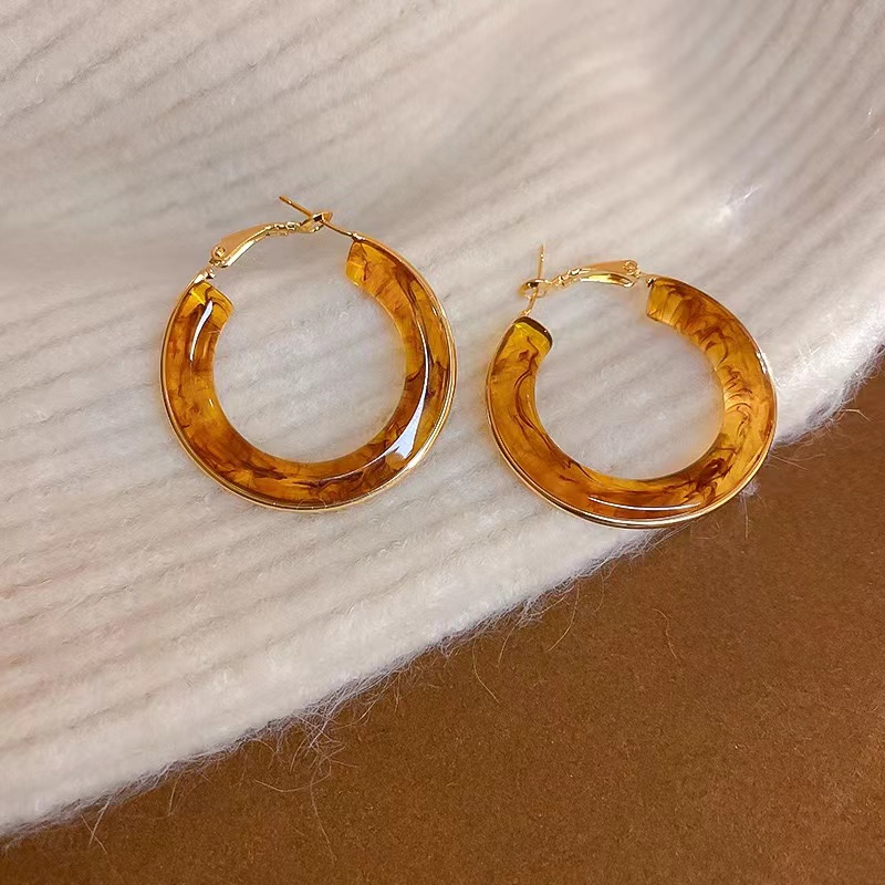 1 Pair Retro Exaggerated Circle Round Plating 304 Stainless Steel Arylic Resin 18K Gold Plated Hoop Earrings display picture 14