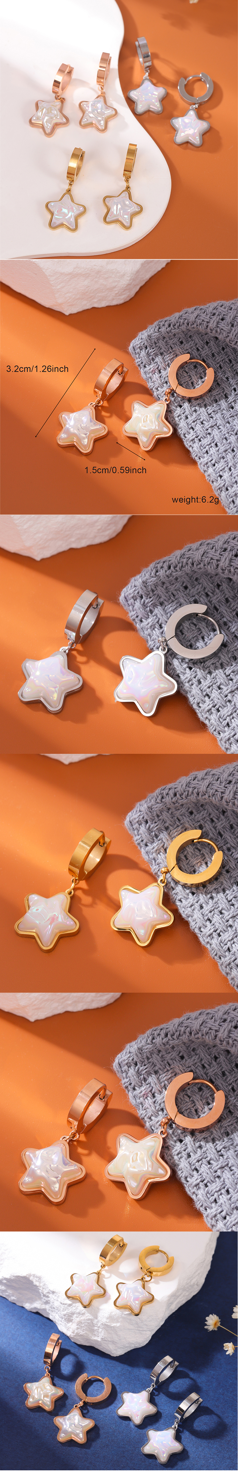 1 Pair Simple Style Star Inlay Titanium Steel Pearl Drop Earrings display picture 1