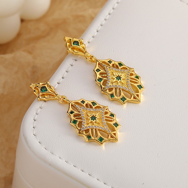 1 Pair Retro Roman Style Geometric Plating Inlay Carving Metal Copper Brass Pearl Zircon Gold Plated Drop Earrings Ear Studs display picture 28