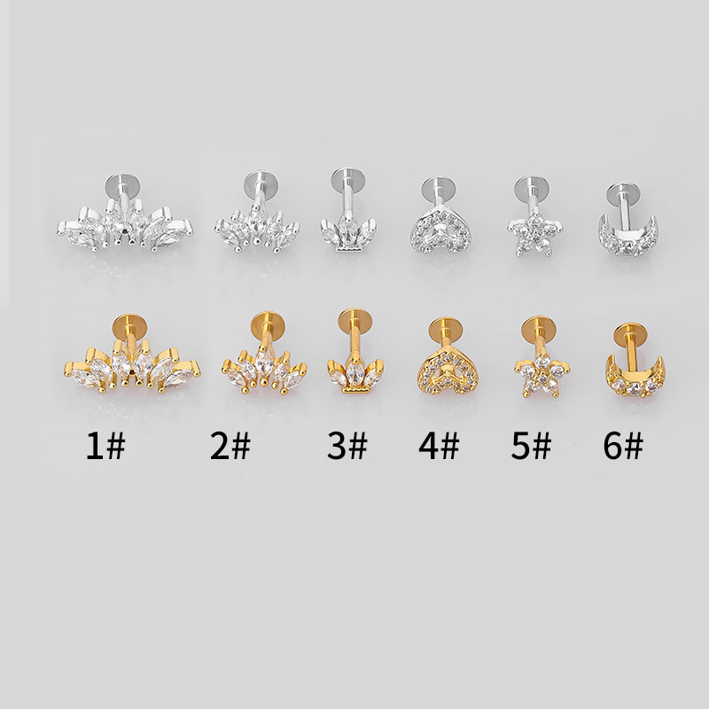 1 Piece Lip Rings Simple Style Classic Style Heart Shape Crown 316 Stainless Steel  Plating Inlay Zircon K Gold Plated Lip Rings Ear Cartilage Rings & Studs display picture 4