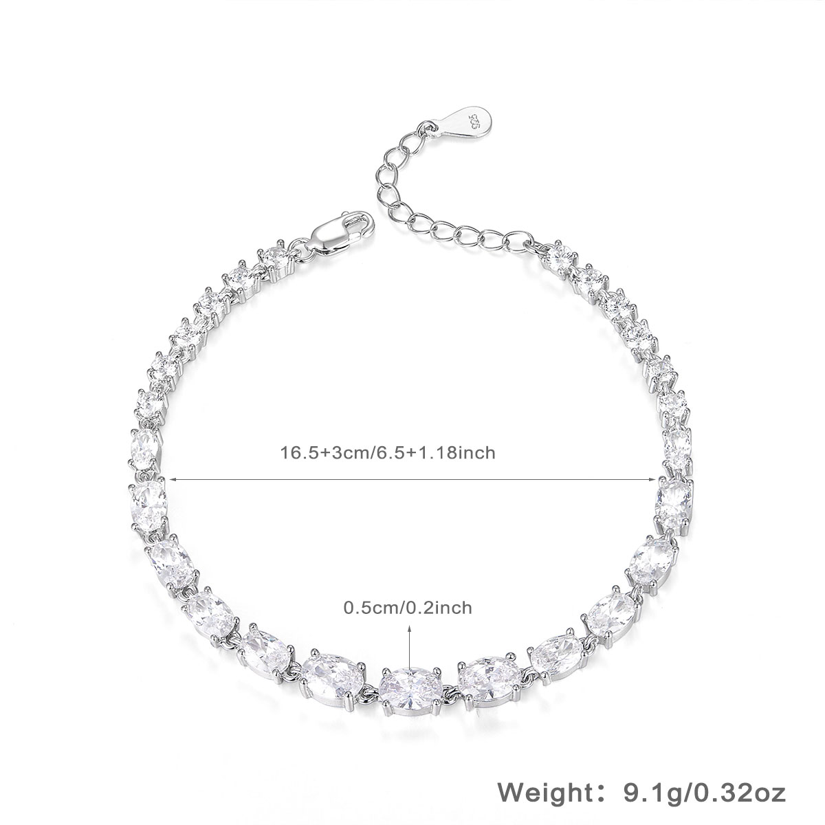 Sterling Silver White Gold Plated Luxurious Plating Inlay Oval Zircon Bracelets display picture 1