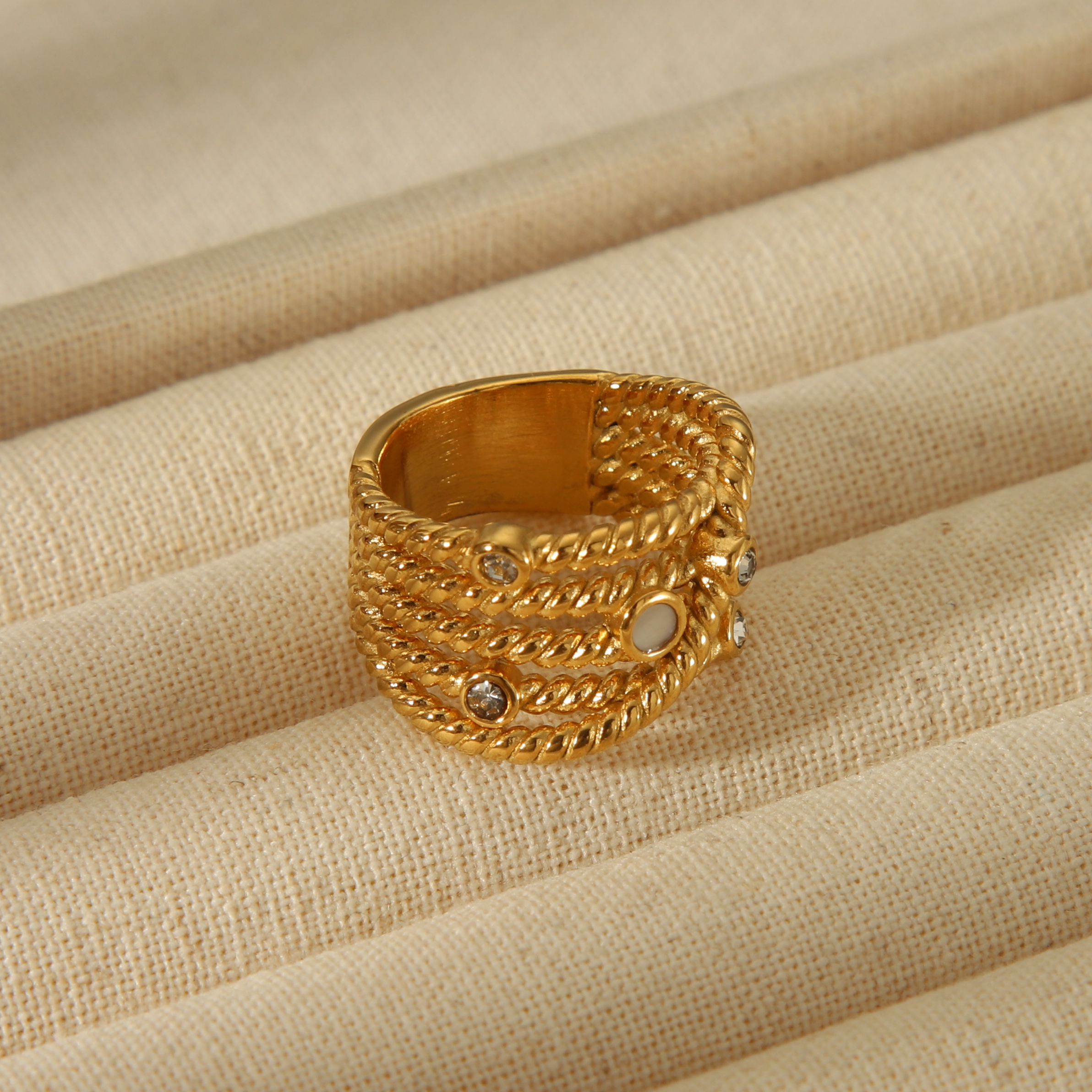 Lässig Klassischer Stil Einfarbig Edelstahl 304 18 Karat Vergoldet Zirkon Offener Ring In Masse display picture 4
