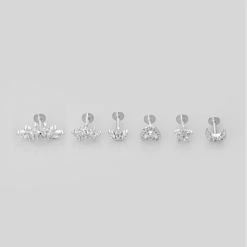 1 Piece Lip Rings Simple Style Classic Style Heart Shape Crown 316 Stainless Steel  Plating Inlay Zircon K Gold Plated Lip Rings Ear Cartilage Rings & Studs display picture 7