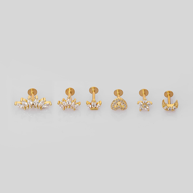 1 Piece Lip Rings Simple Style Classic Style Heart Shape Crown 316 Stainless Steel  Plating Inlay Zircon K Gold Plated Lip Rings Ear Cartilage Rings & Studs display picture 8