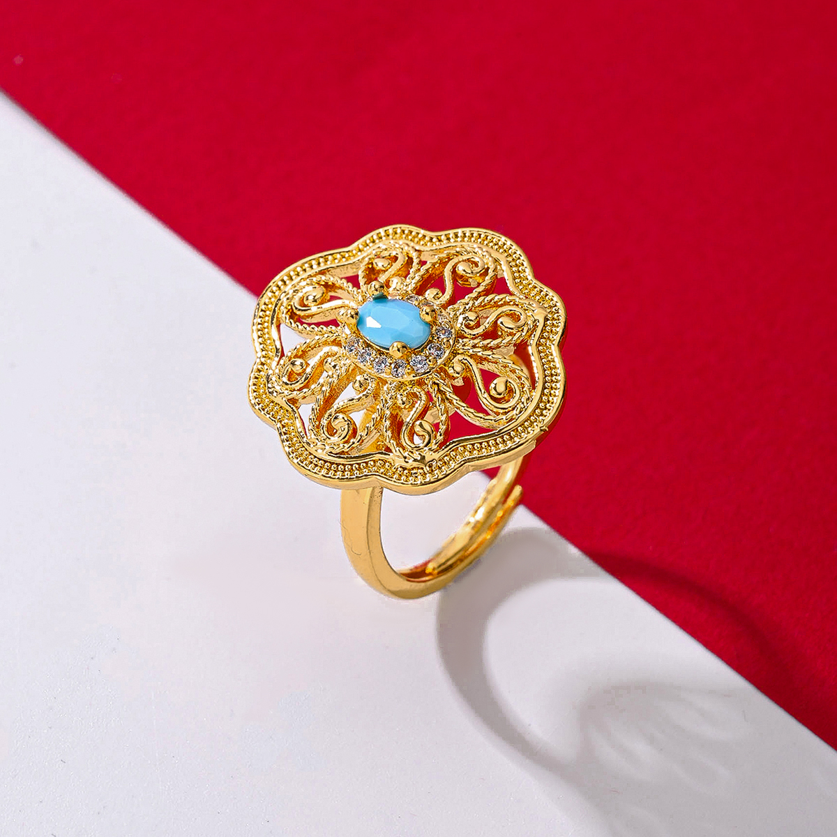 Kupfer Vergoldet Elegant Vintage-Stil Dame Inlay Geometrisch Zirkon Offener Ring display picture 1