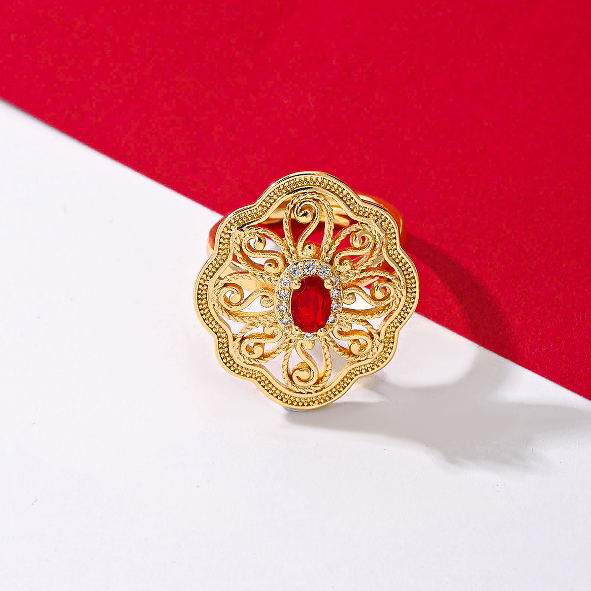 Kupfer Vergoldet Elegant Vintage-Stil Dame Inlay Geometrisch Zirkon Offener Ring display picture 4