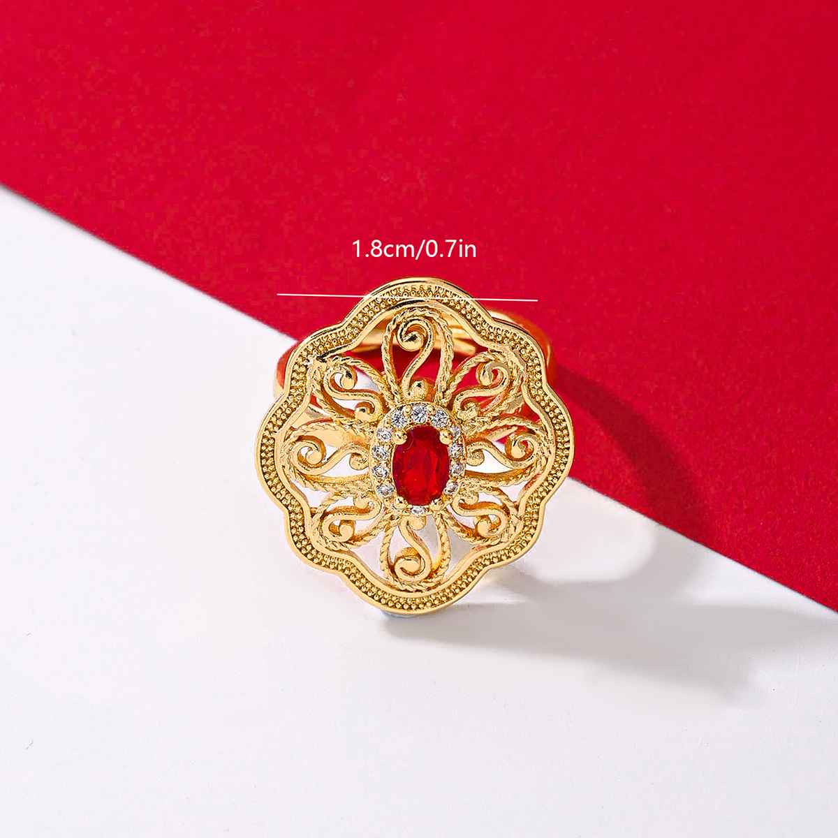 Kupfer Vergoldet Elegant Vintage-Stil Dame Inlay Geometrisch Zirkon Offener Ring display picture 2