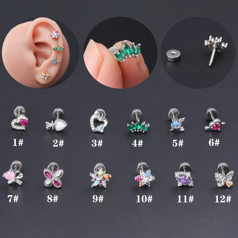 1 Piece Ear Cartilage Rings & Studs Simple Style Classic Style Star Heart Shape Copper Polishing Inlay Diamond 18K Gold Plated Ear Cartilage Rings & Studs display picture 3
