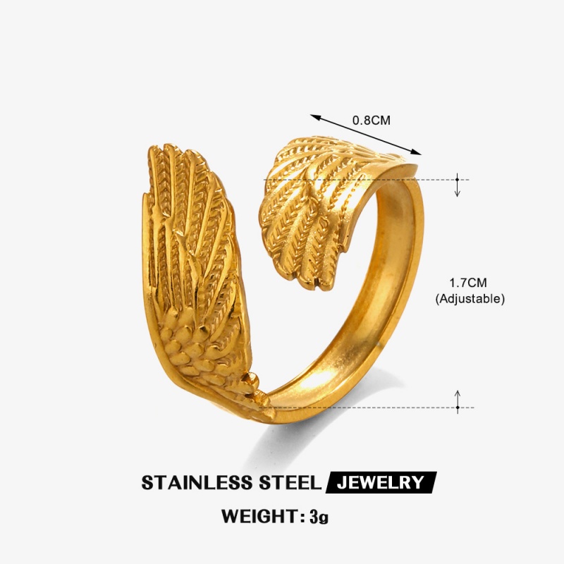304 Stainless Steel 18K Gold Plated Simple Style Classic Style Wings Open Rings display picture 4
