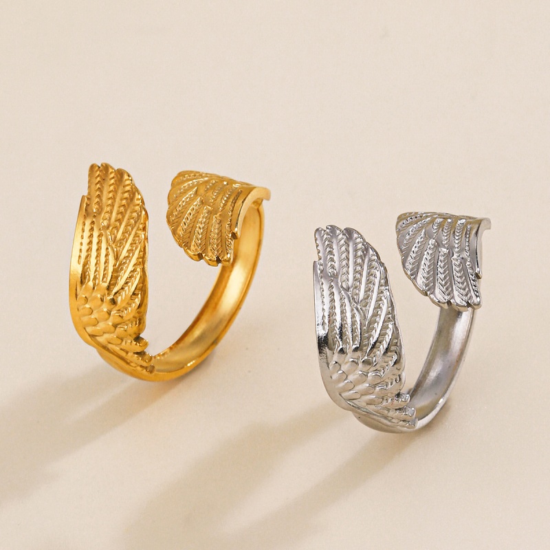 304 Stainless Steel 18K Gold Plated Simple Style Classic Style Wings Open Rings display picture 2