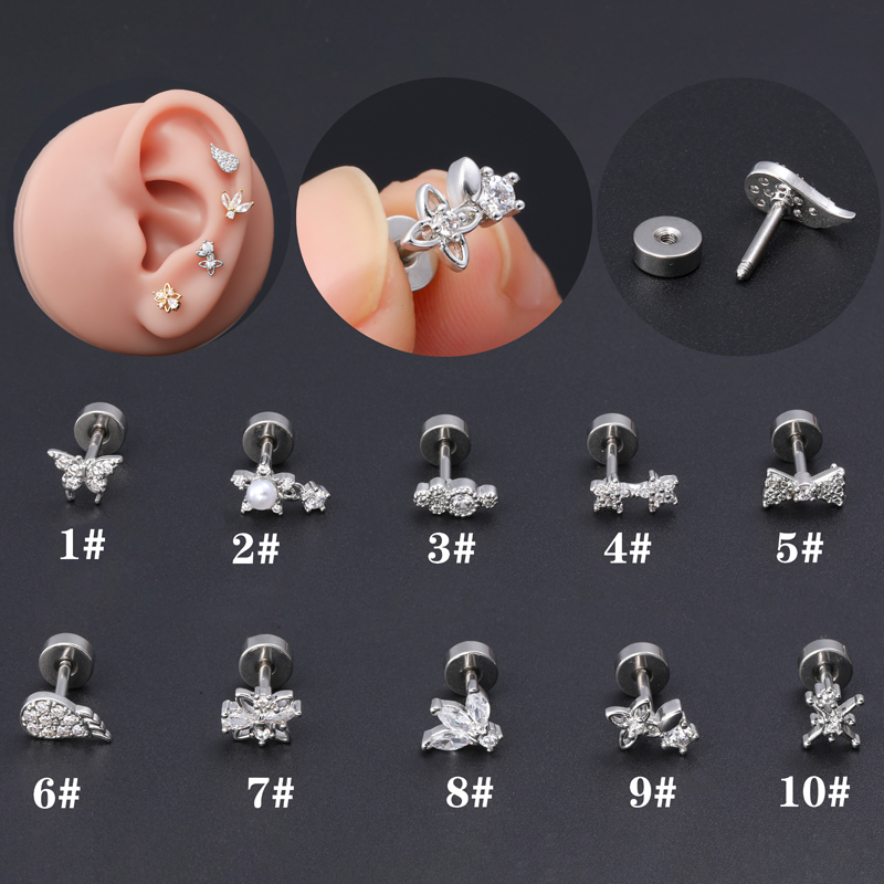 1 Piece Ear Cartilage Rings & Studs Classic Style Star Flower Butterfly 316 Stainless Steel  Copper Polishing Inlay Zircon 18K Gold Plated Ear Cartilage Rings & Studs display picture 1