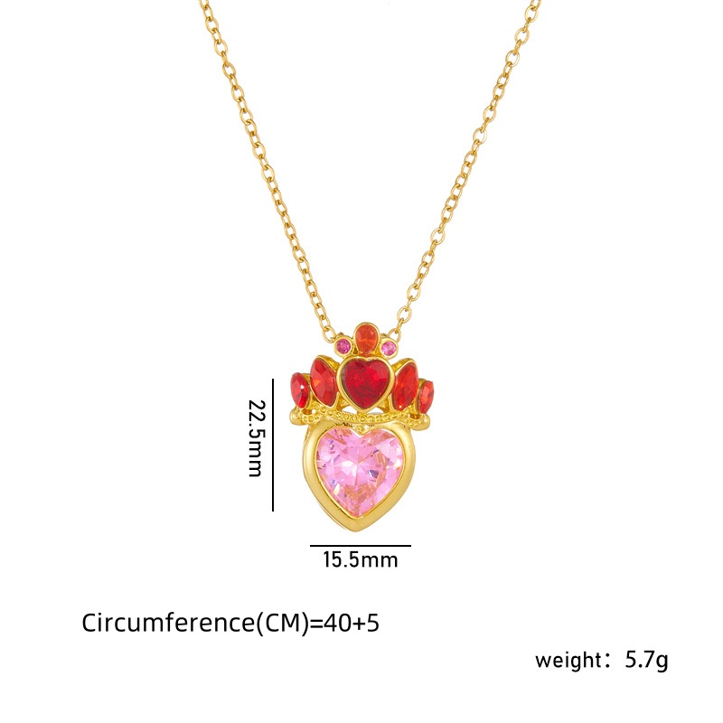 Copper Gold Plated Classic Style Plating Heart Shape Crown Pendant Necklace display picture 1