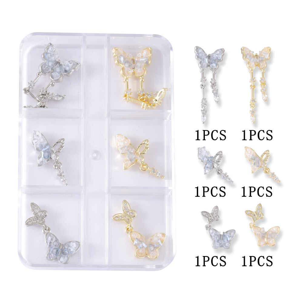Sweet Shiny Butterfly Copper Inlaid Zircon Nail Decoration Accessories 6 Pieces display picture 1