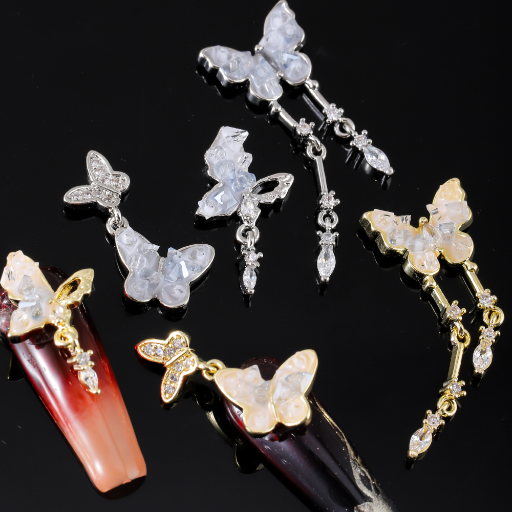 Süss Glänzend Schmetterling Kupfer Eingelegter Zirkon Nagel Accessoires 6 Stück display picture 2
