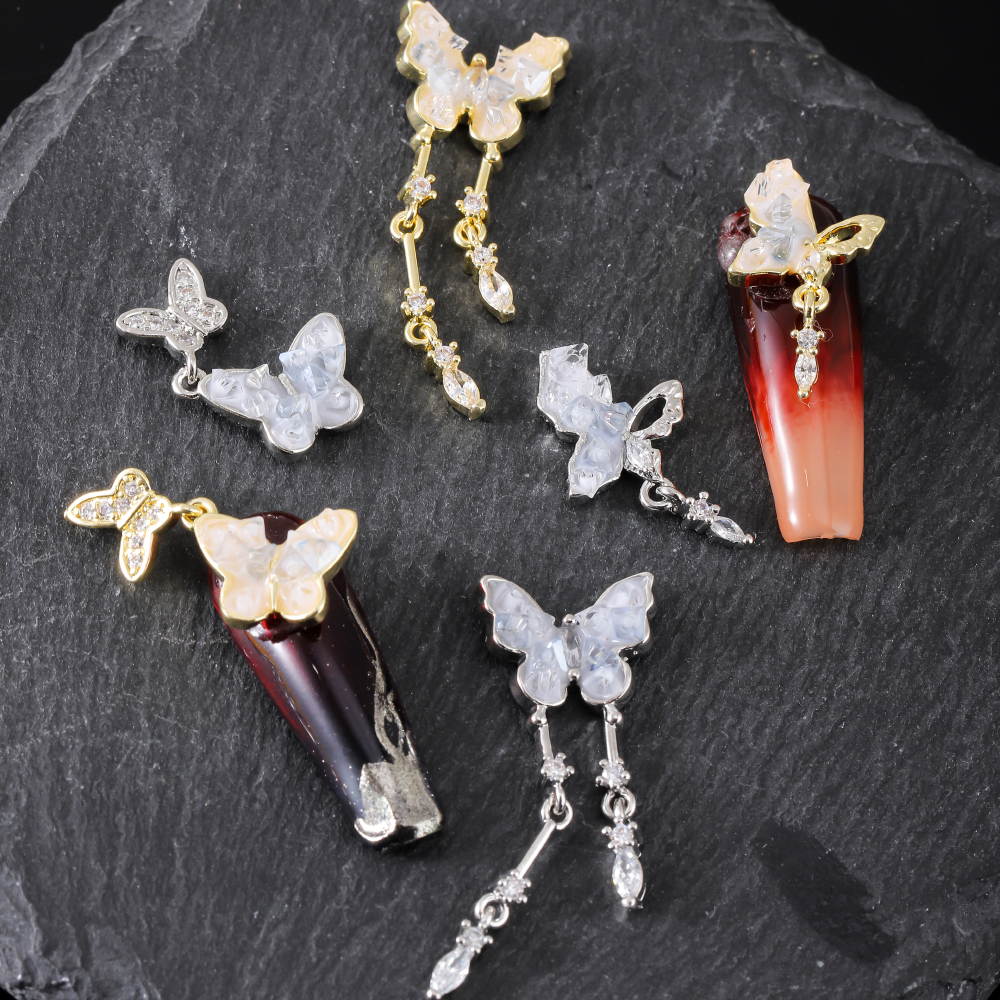 Sweet Shiny Butterfly Copper Inlaid Zircon Nail Decoration Accessories 6 Pieces display picture 6