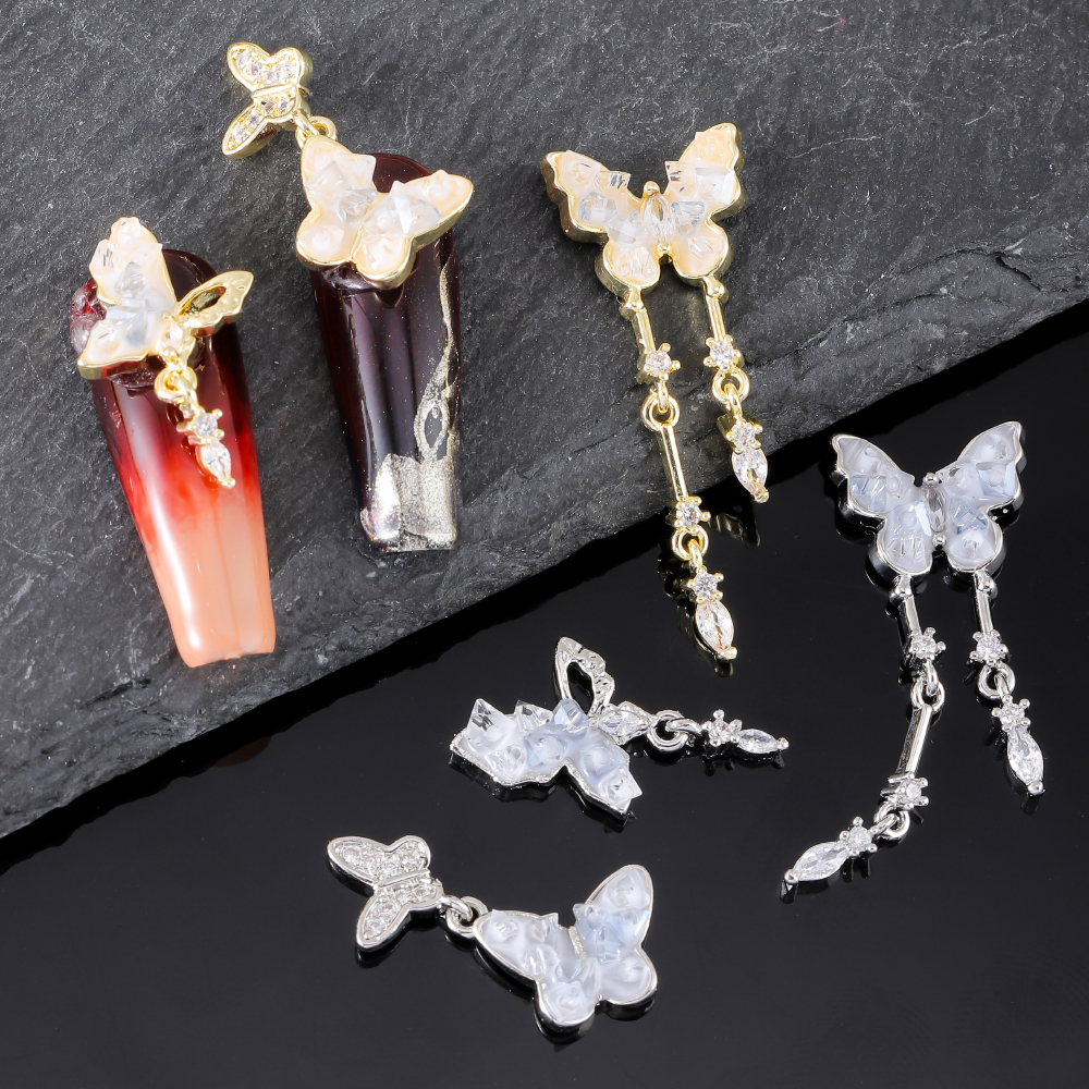 Süss Glänzend Schmetterling Kupfer Eingelegter Zirkon Nagel Accessoires 6 Stück display picture 3