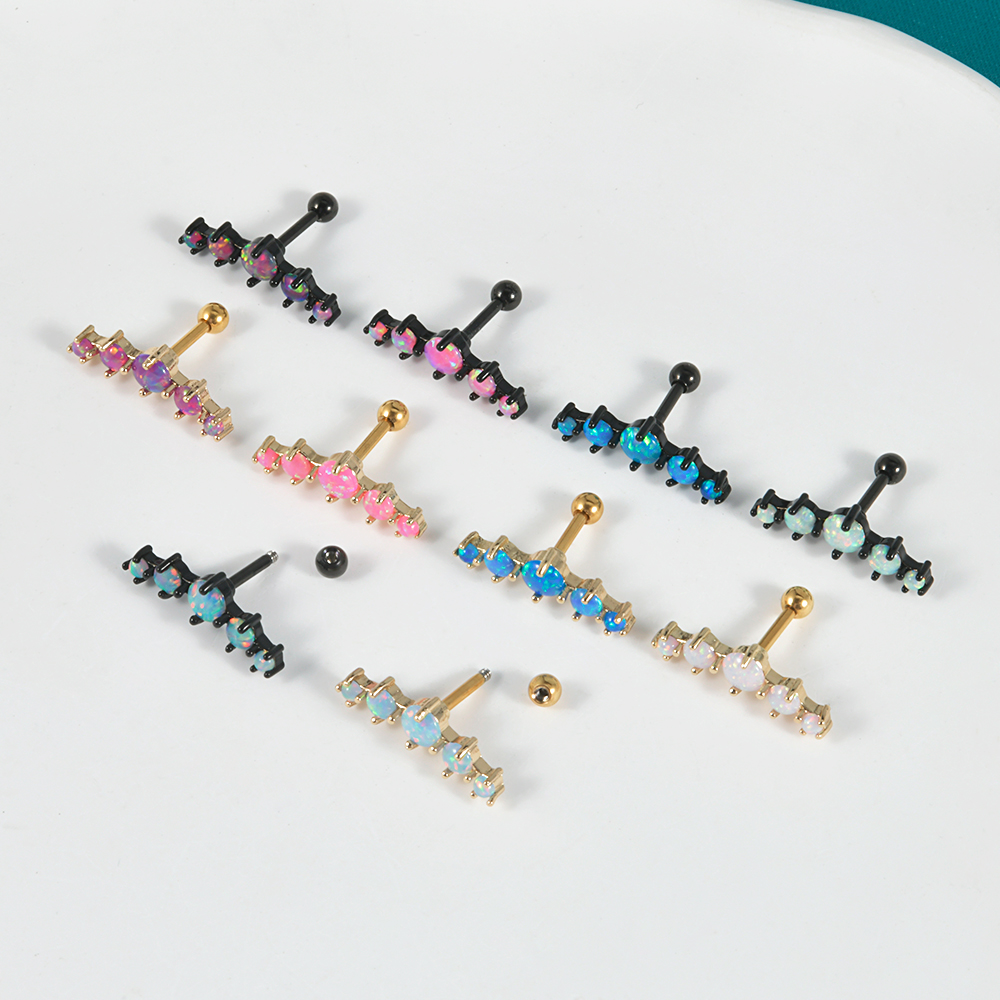 1 Piece Simple Style Classic Style Solid Color Plating Inlay 304 Stainless Steel Synthetic Opal Copper Synthetic Opal 18K Gold Plated Ear Studs display picture 1