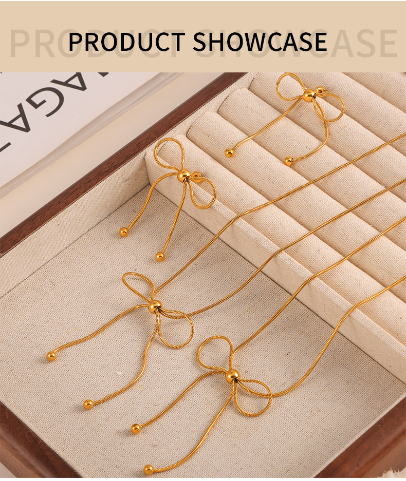 Titan Stahl 18 Karat Vergoldet IG-Stil Einfacher Stil Bogenknoten Ohrringe Halskette display picture 1