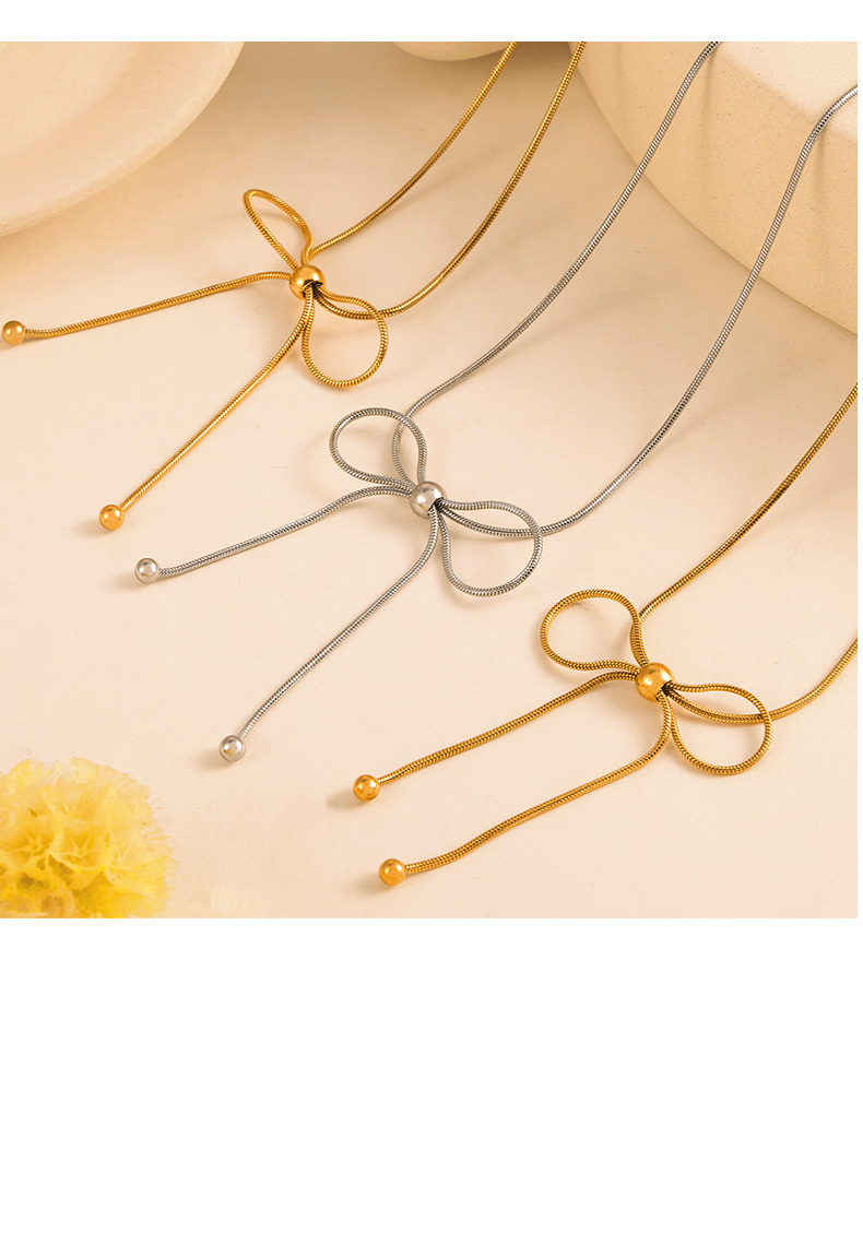 Titan Stahl 18 Karat Vergoldet IG-Stil Einfacher Stil Bogenknoten Ohrringe Halskette display picture 3