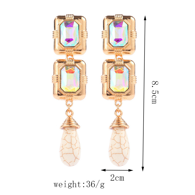 1 Pair IG Style Simple Style Water Droplets Rectangle Inlay Alloy Turquoise Rhinestones Drop Earrings display picture 2