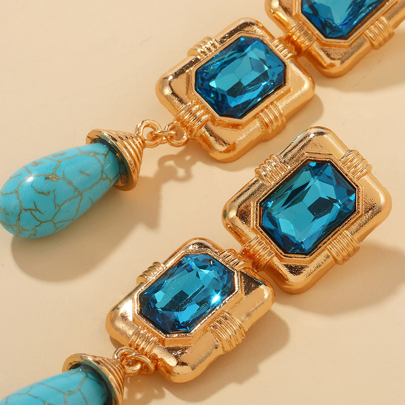 1 Pair IG Style Simple Style Water Droplets Rectangle Inlay Alloy Turquoise Rhinestones Drop Earrings display picture 7
