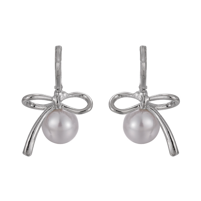 1 Pair Elegant Luxurious Bow Knot Patchwork Imitation Pearl Alloy Drop Earrings display picture 9