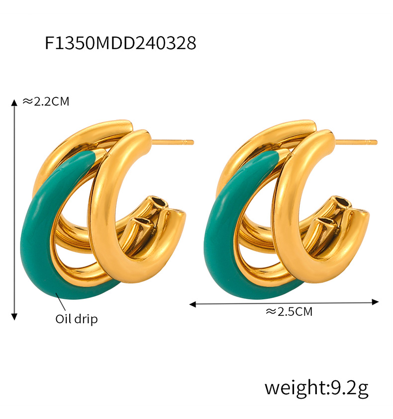 1 Pair Casual Sweet Simple Style C Shape Layered Enamel Titanium Steel 18K Gold Plated Ear Studs display picture 6