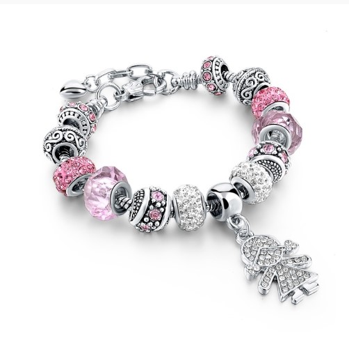 Cute Sweet Human Alloy Brass Beaded Chain Inlay Crystal Rhinestones Silver Plated Kid'S Bracelets display picture 3