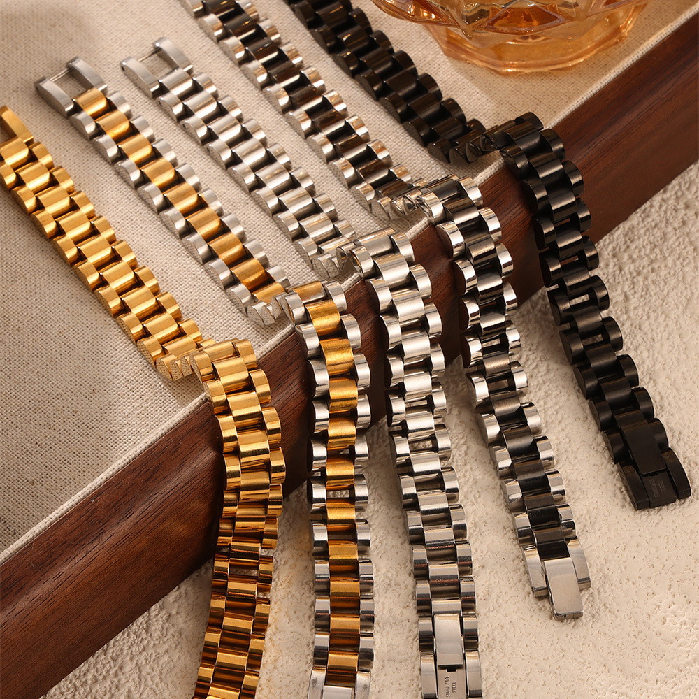 304 Stainless Steel 18K Gold Plated Hip-Hop Retro Plating Color Block Bracelets display picture 6