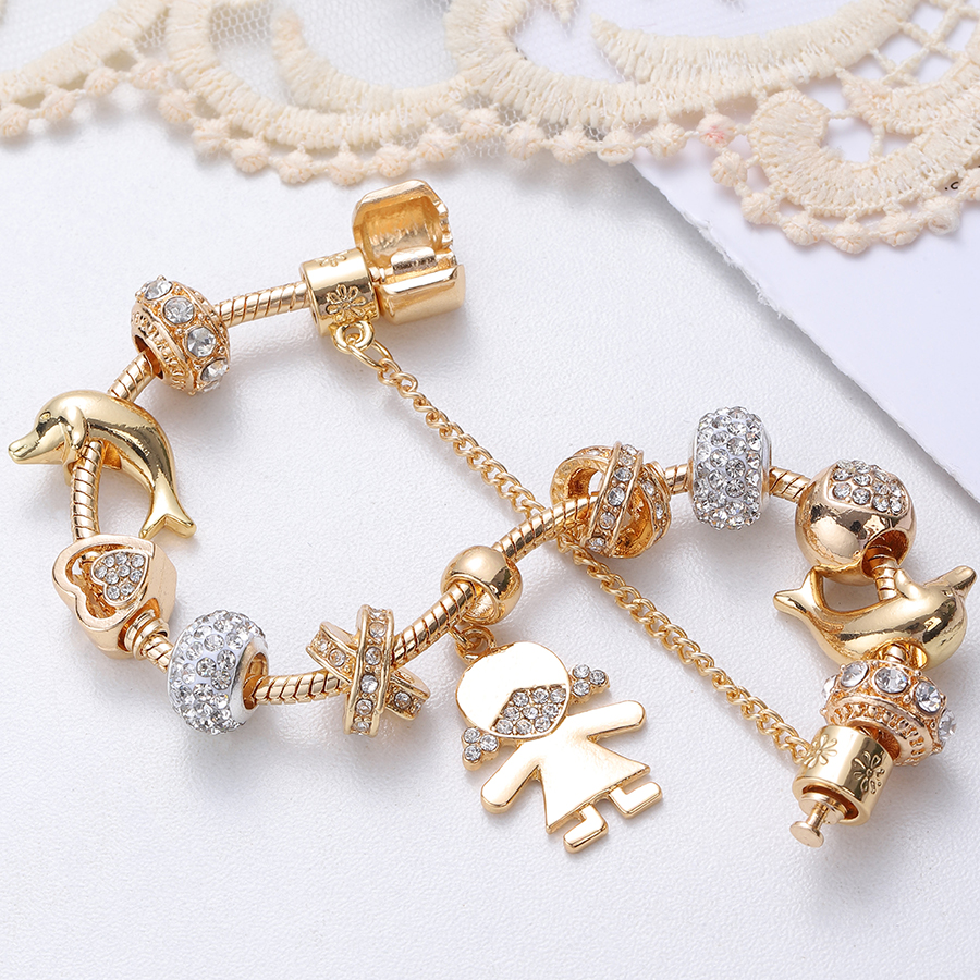 IG Style Cute Modern Style Flower Whale Alloy Brass Beaded Inlay Rhinestones Zircon Kid'S Bracelets display picture 10