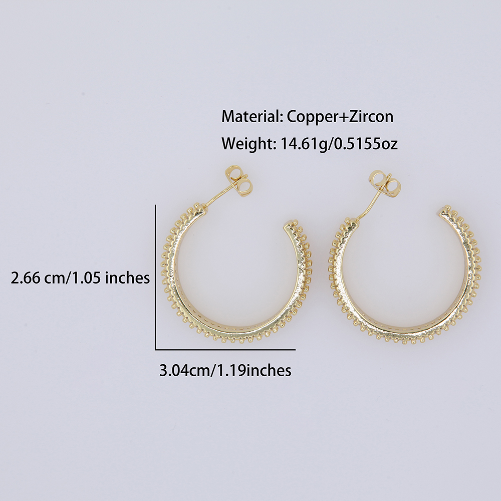 1 Pair Elegant Shiny C Shape Inlay Copper Zircon 18K Gold Plated Ear Studs display picture 1