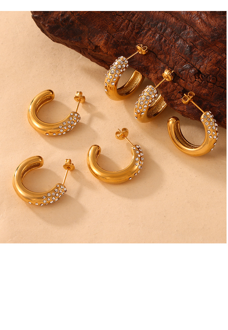 1 Pair Casual Simple Style Commute C Shape Inlay Titanium Steel Rhinestones 18K Gold Plated Ear Studs display picture 3