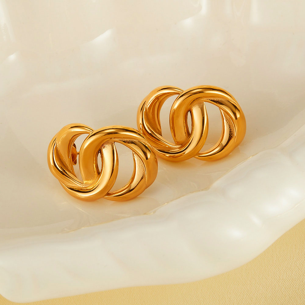 1 Paire Style Vintage Style Simple Double Anneau Acier Inoxydable 304 Boucles D'Oreilles display picture 4