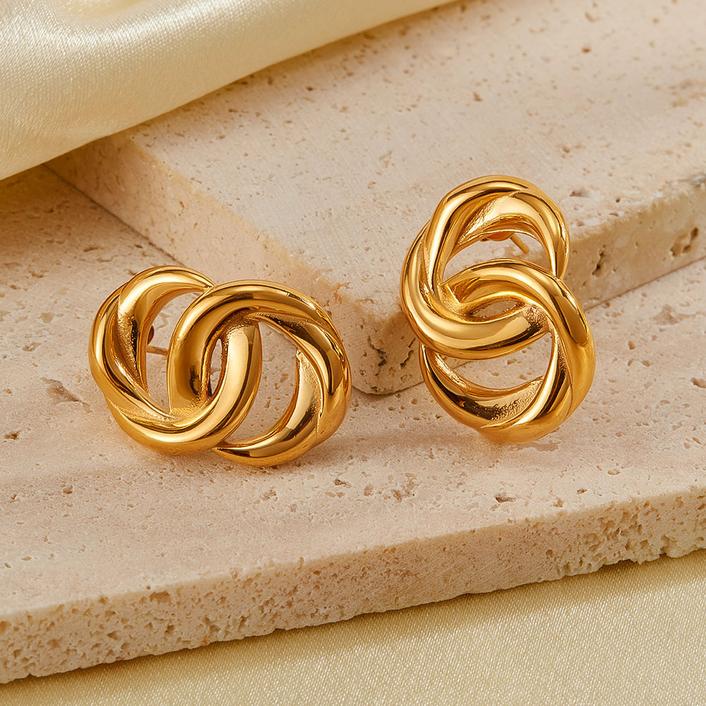 1 Pair Vintage Style Simple Style Double Ring 304 Stainless Steel Ear Studs display picture 9