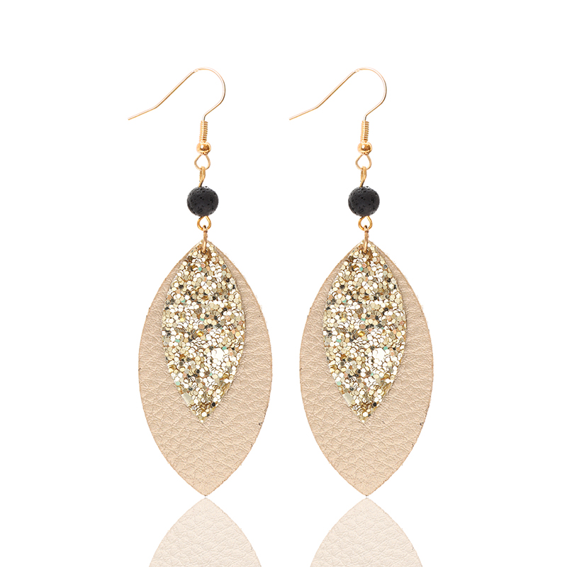 1 Pair Casual Simple Style Commute Leaves Sequins Pu Leather Drop Earrings display picture 4