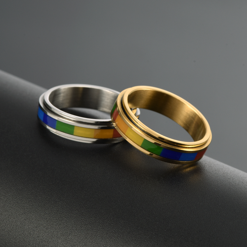 304 Stainless Steel 18K Gold Plated Glam Luxurious Polishing Epoxy Plating Stripe Rings display picture 7