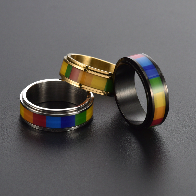 304 Stainless Steel 18K Gold Plated Glam Luxurious Polishing Epoxy Plating Stripe Rings display picture 8