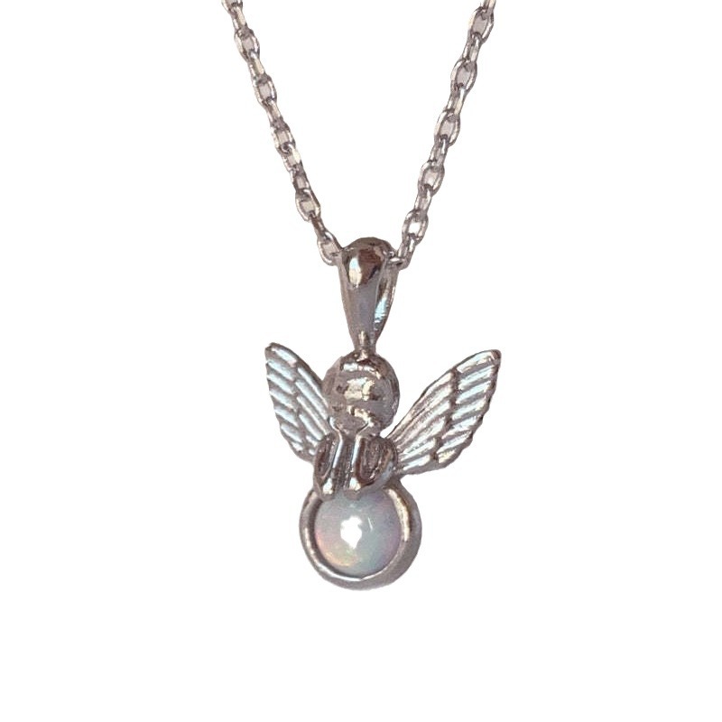 201 Stainless Steel 304 Stainless Steel Gold Plated Elegant Simple Style Inlay Angel Artificial Opal Zircon Pendant Necklace display picture 1