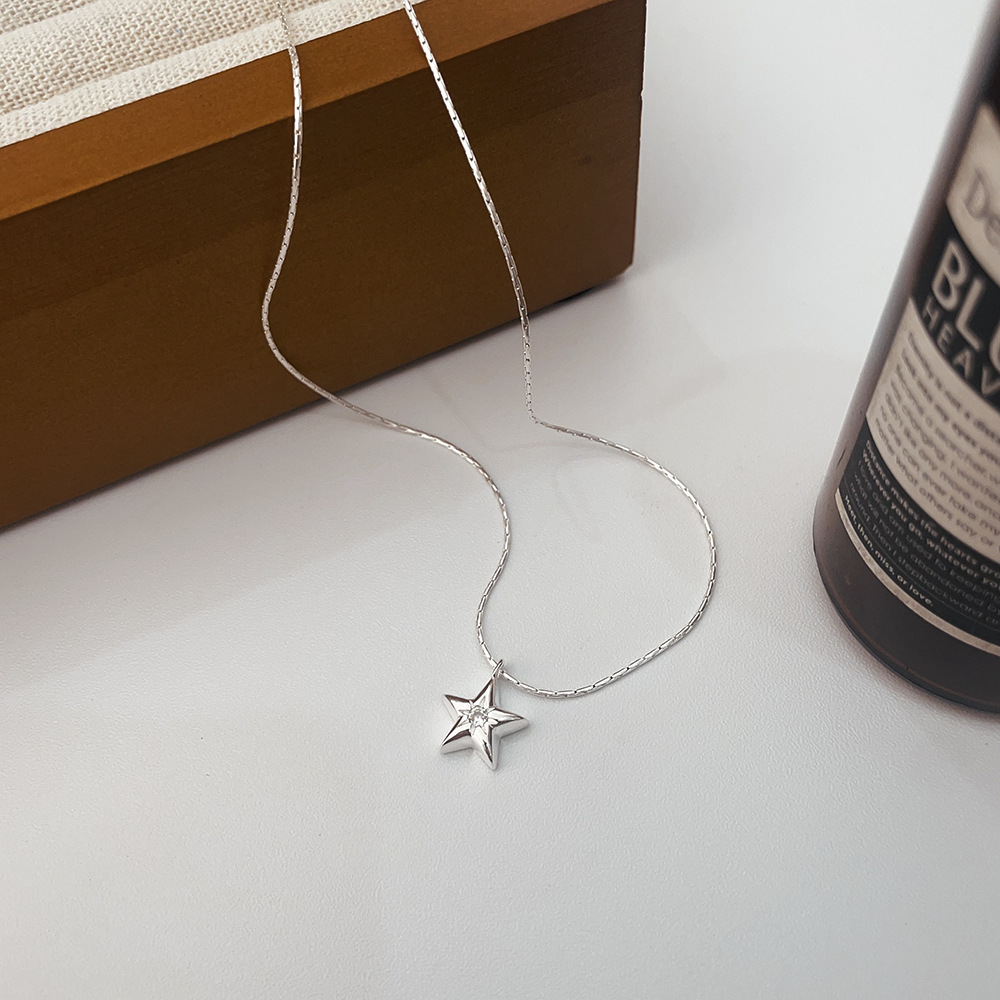 Sterling Silber Lässig Kette Pentagramm Geometrisch Halskette Mit Anhänger display picture 3