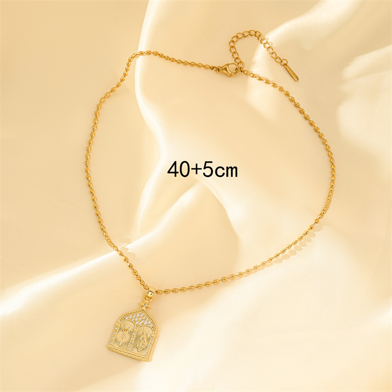 201 Stainless Steel Brass 18K Gold Plated Simple Style Classic Style Shiny Inlay Human Zircon Pendant Necklace display picture 1