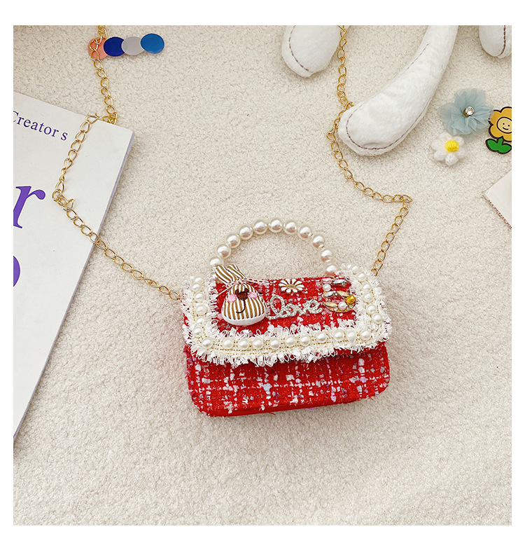 Girl'S Small Woolen Solid Color Elegant Cute Beading Diamonds Magnetic Buckle Square Bag display picture 25