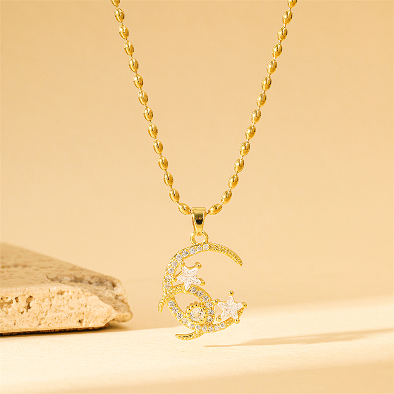 Acier Inoxydable 201 Laiton Plaqué Or 18K Style Simple Style Classique Incruster Star Lune Zircon Pendentif display picture 1