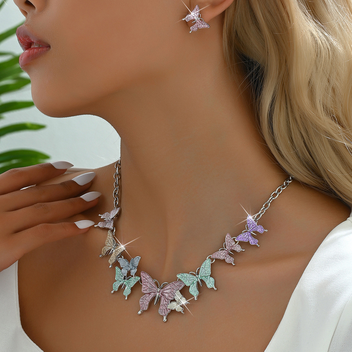 Sweet Simple Style Butterfly Alloy Enamel Women's Earrings Necklace display picture 2